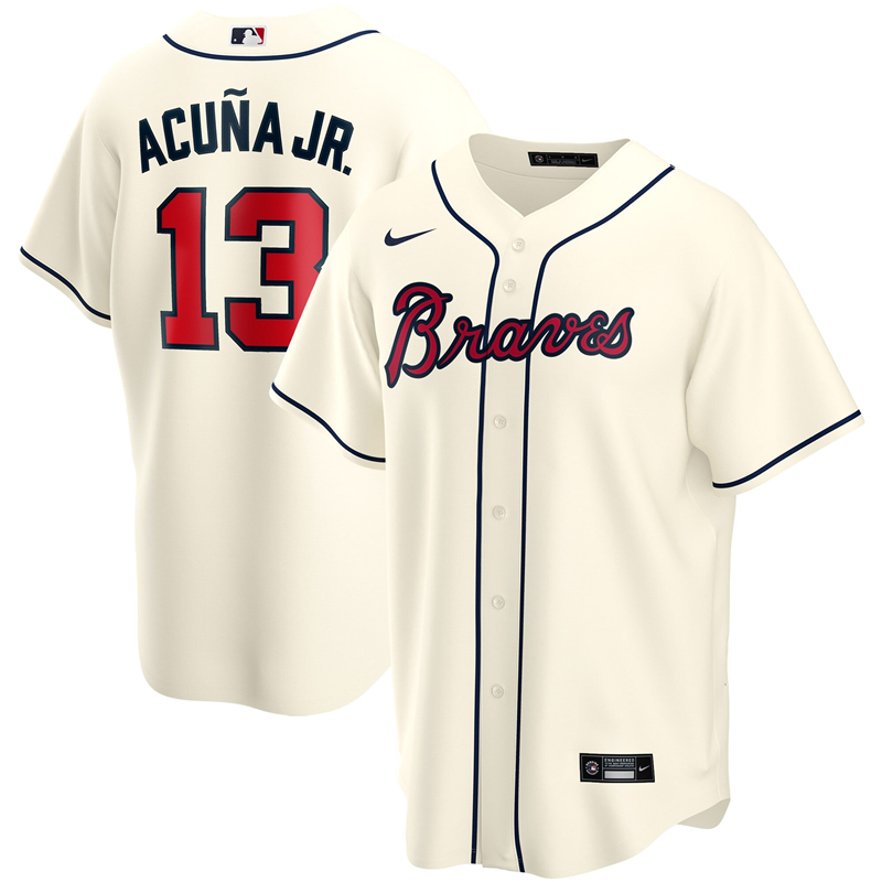 2020 MLB Men Atlanta Braves #13 Ronald Acuna Jr. Nike Cream Alternate 2020 Replica Player Jersey 1->atlanta braves->MLB Jersey